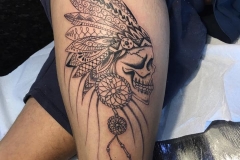 Skull with Mehndi Pattern Head Dress. Inkhaus Tattoo.