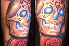 Carved Skull and Roses. Inkhaus Tattoo.