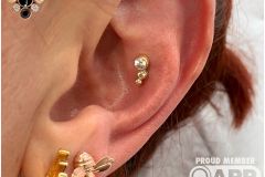 Conch piercing w/ Anatometal yellow gold gem cluster.