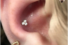 Conch Piercing w/ Anatometal 18k Rose Gold Trio Cluster.