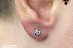 Ear Lobe Piercings w/ NeoMetal Aurora Borealis Gems. Inkhaus Tattoo.