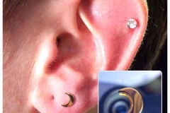 Second Ear Lobe with Gold Moon. Inkhaus Tattoo.
