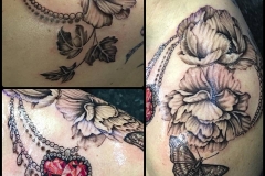 Shoulder Jewel and Flowers. Inkhaus Tattoo.