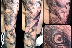 Greyscale Eagle and Wolf Outer Sleeve. Inkhaus Tattoo.