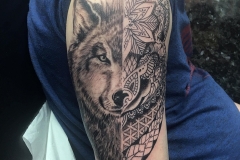 Greyscale Wolf w/ Patternwork. Inkhaus Tattoo.