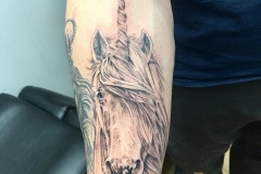 Greyscale Unicorn. Inkhaus Tattoo.