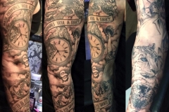 greyscale sleeve story of my life. inkhaus tattoo.