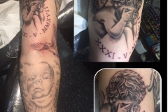 Greyscale Cherub and Healed Portrait. Inkhaus Tattoo.