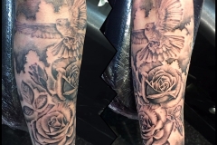 Greyscale Dove and Roses. Inkhaus Tattoo.