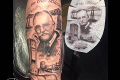 Greyscale Dorman Steel Magnate Portrait. Inkhaus Tattoo.