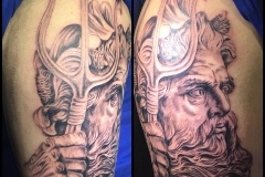 Greyscale Poseidon. Inkhaus Tattoo.