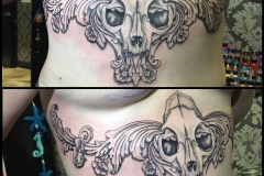 Greyscale Cat Skull Underbust. Inkhaus Tattoo.