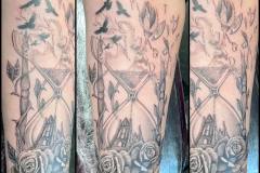 Greyscale Sand Timer Memorial Tattoo. Inkhaus Tattoo.