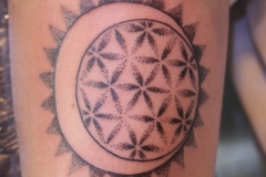 Dotwork Moon and Flower of Life. Inkhaus Tattoo.