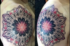 Red and Black Mandala. Inkhaus Tattoo.