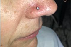 Nose piercing w/ 2.5mm NeoMetal white opal. Inkhaus Tattoo.