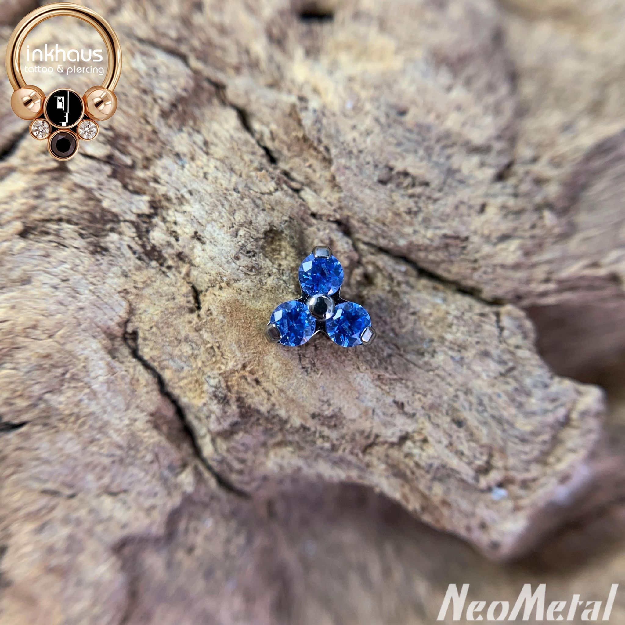 Trinity Blue Ar Arctic Blue CZ threadless trinity cluster. – Inkhaus Tattoo and Piercing
