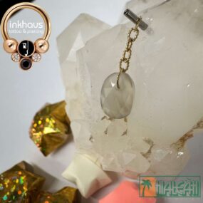 Hialeah Fine Jewellery 14 Karat Yellow Gold 'Ovaltine' Charm w/ Rose Cut Grey Moonstone.