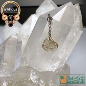 Hialeah Fine Jewellery 14 Karat White Gold 'Big Ritz' Charm w/ Rutilated Quartz.
