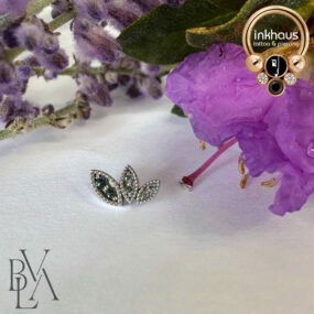 BVLA 14 Karat White Gold Jess' Kiss w/ London Blue Topaz, Aquamarine and Swiss Blue Topaz Gems (graduating to the left).
