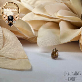 Local Natives 14 Karat Yellow Gold Pear w/ Genuine Rutilated Quartz.