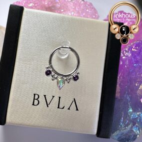 BVLA 14 Karat White Gold Eden Pear Seam Ring w/ Genuine Amethyst & Mercury Mist Topaz.